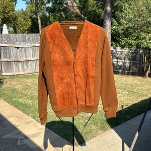 Vintage 1960s Rusty Brown Ribbed V Neck Orlon Cardigan MidCentury MCM